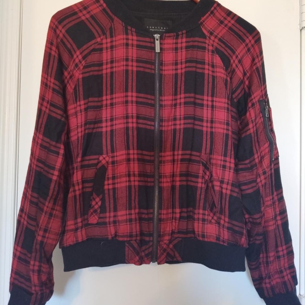 Red and Black Checker Bomber Jacket By "Sanctuary" - Picture 1 of 7